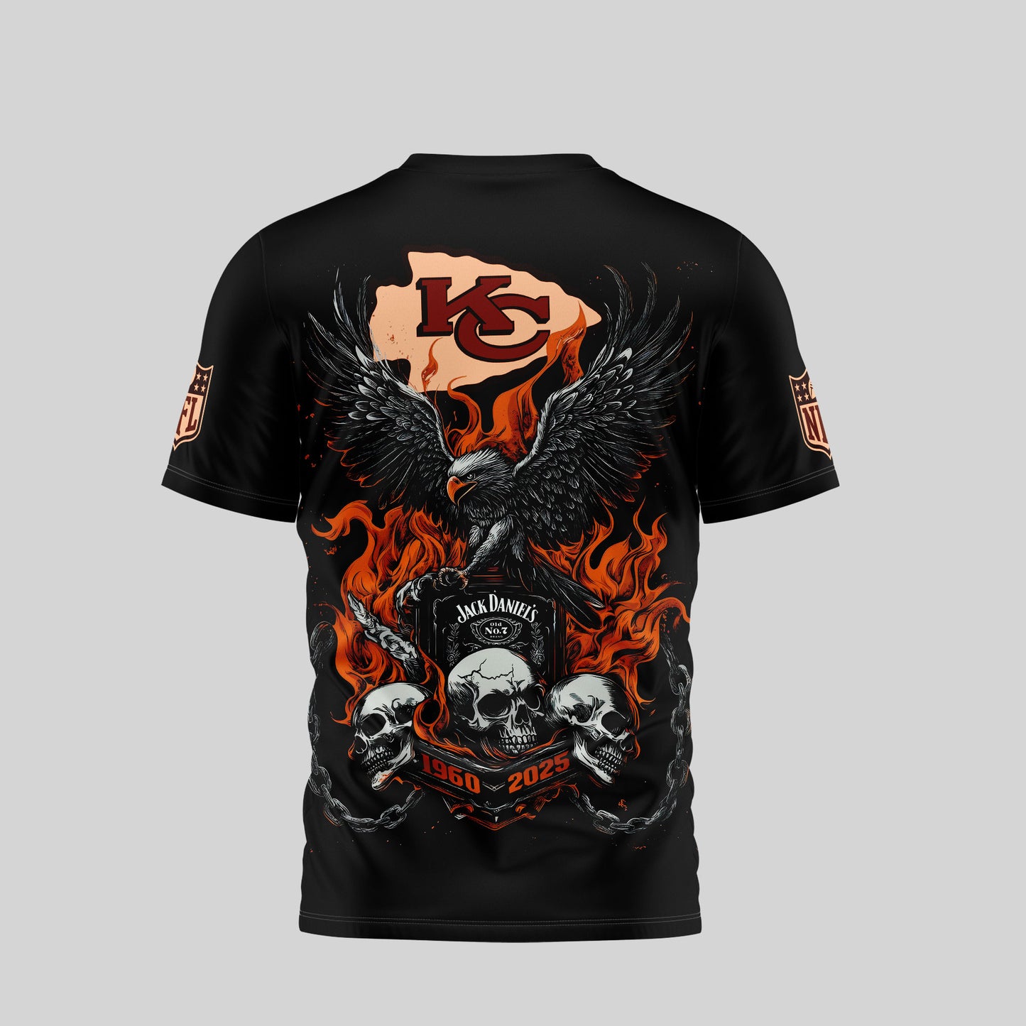 Kansas City Chiefs | Premium NFL Flaming Eagle Skull T-Shirt | TF55