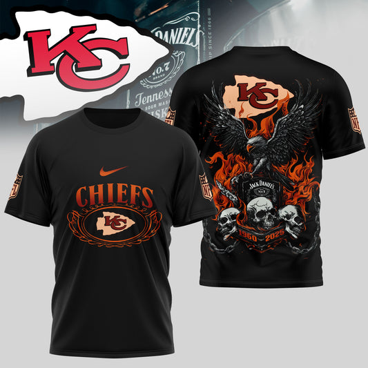 Kansas City Chiefs | Premium NFL Flaming Eagle Skull T-Shirt | TF55