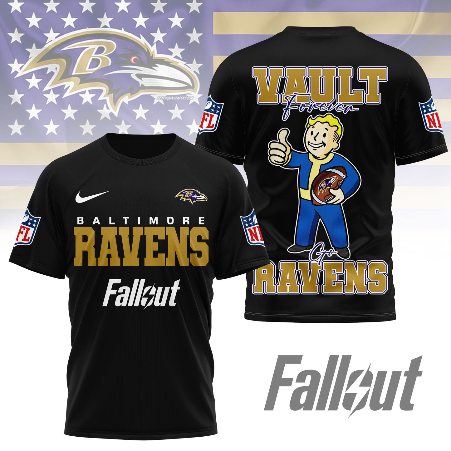 Baltimore Ravens | Premium NFL Fallout Fan 3D Shirt | UB38