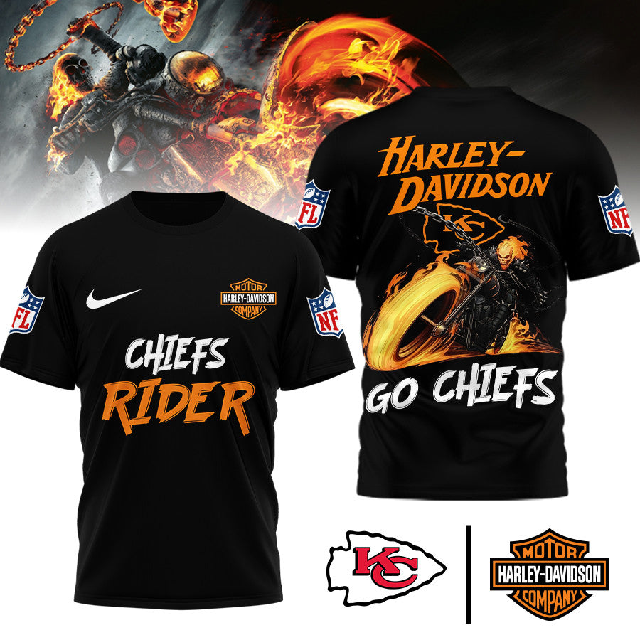 Kansas City Chiefs | Premium NFL Ghost Rider Harley Davidson 3D Shirt | SE33