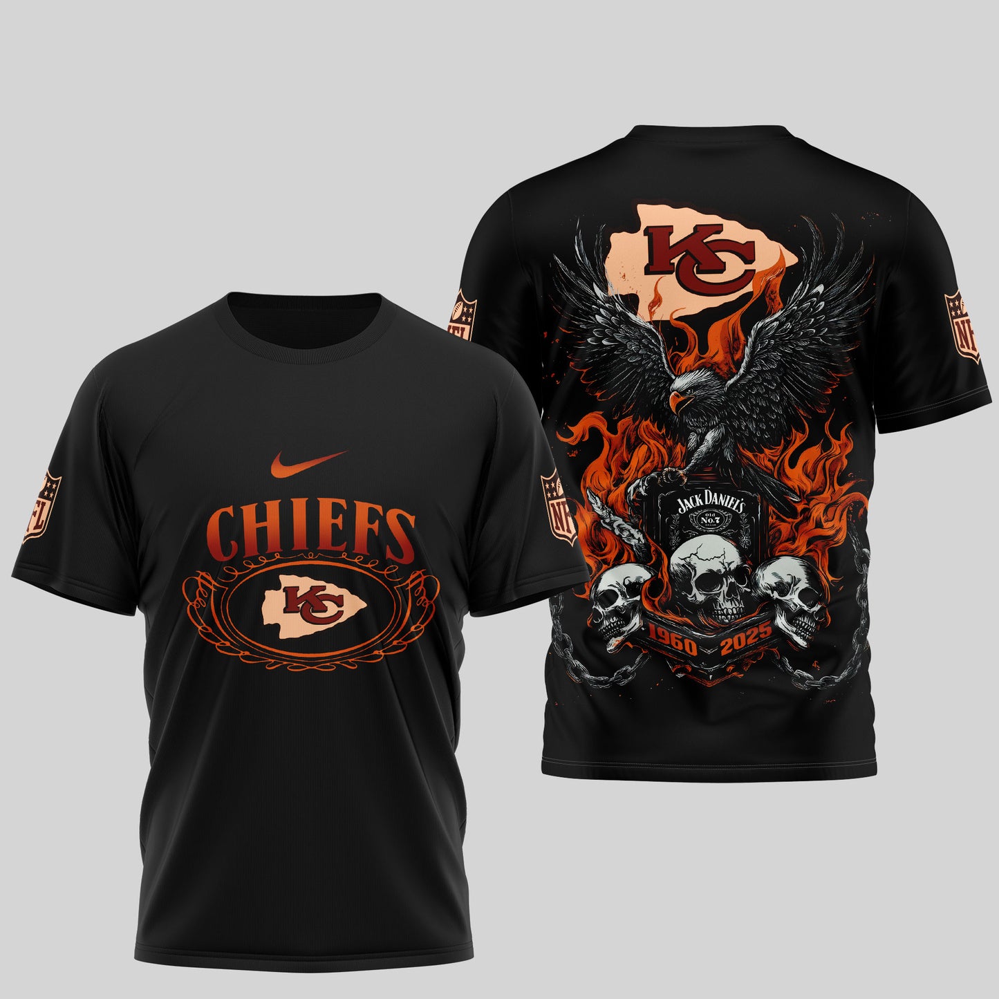 Kansas City Chiefs | Premium NFL Flaming Eagle Skull T-Shirt | TF55