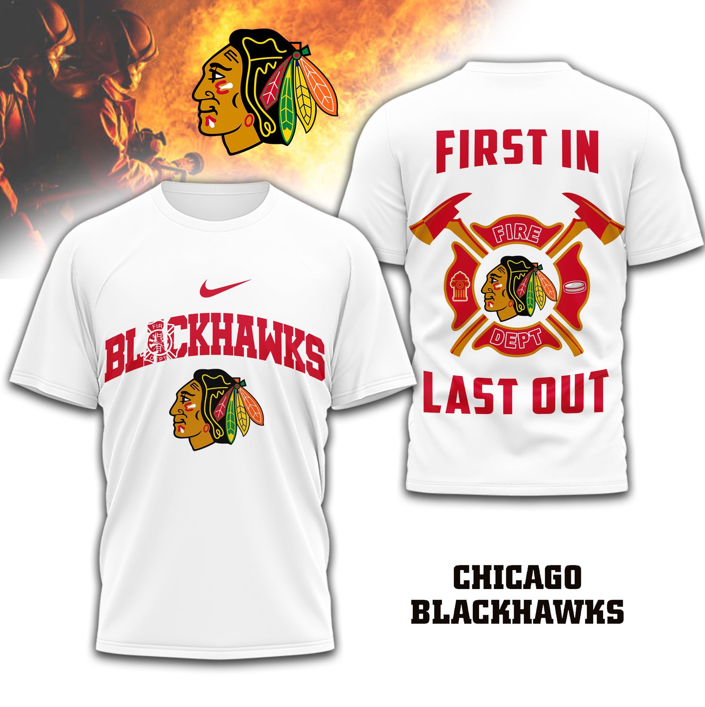Chicago Blackhawks | Premium NHL Fire Dept 3D Shirt | RI91