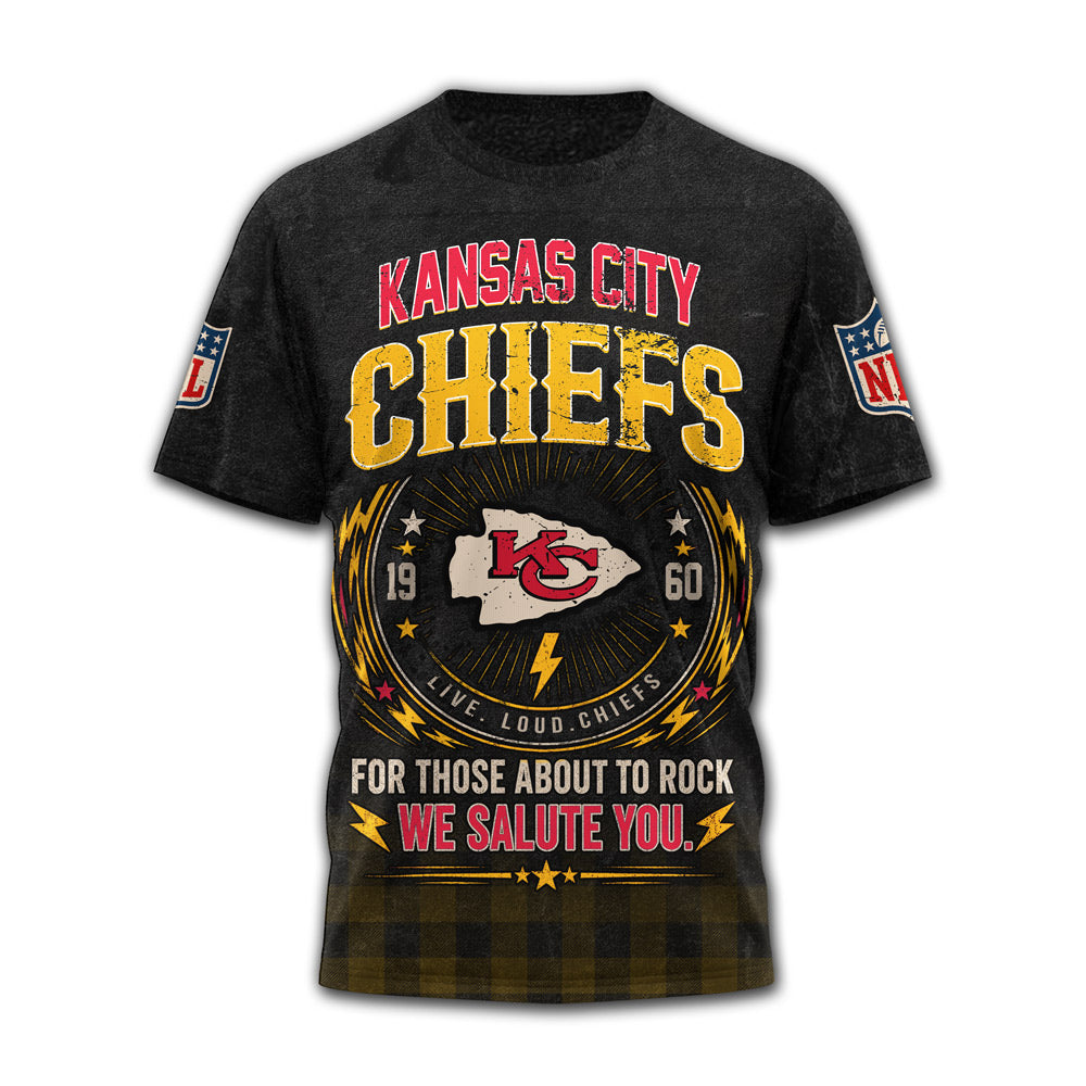 Kansas City Chiefs | Premium NFL ACDC Rock N Roll 3D T-Shirt | BD77