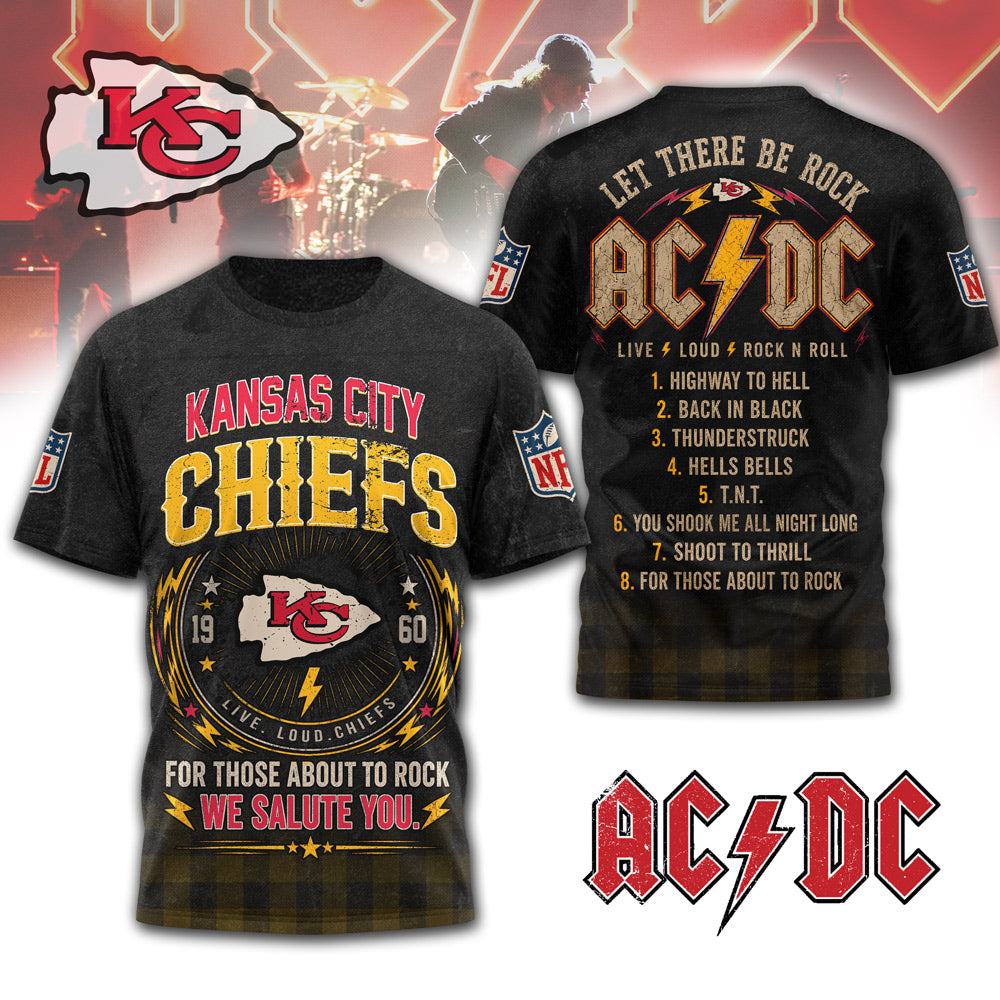 Kansas City Chiefs | Premium NFL ACDC Rock N Roll 3D T-Shirt | BD77
