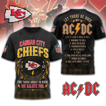 Kansas City Chiefs | Premium NFL ACDC Rock N Roll 3D T-Shirt | BD77