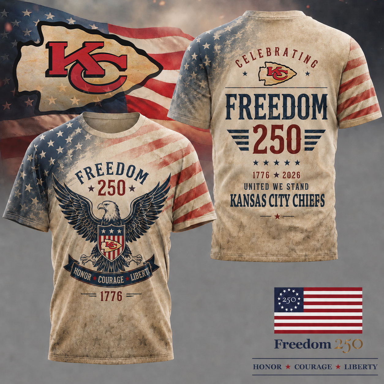 Kansas City Chiefs | Premium NFL Freedom 250 Patriotic 3D Shirt | AP21
