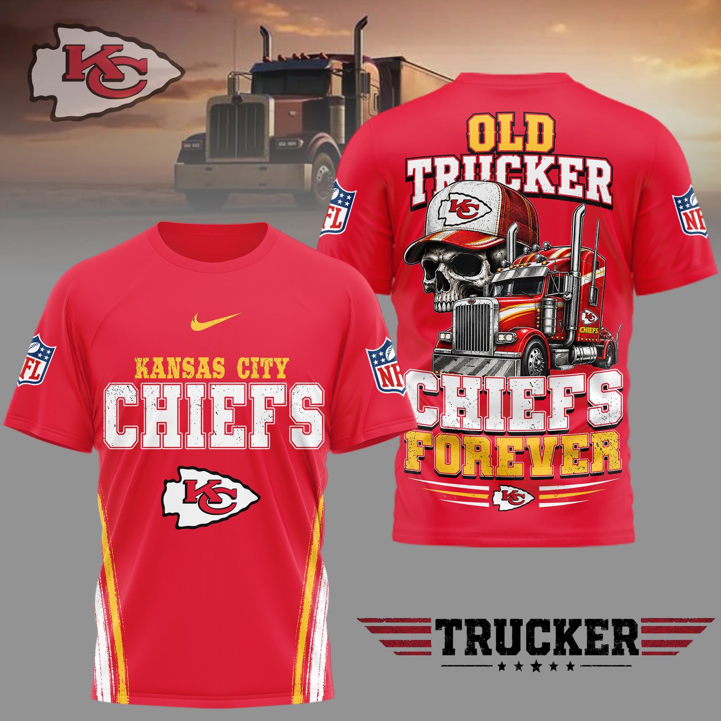 Kansas City Chiefs | Premium NFL Old Trucker Fan 3D Shirt | SX33