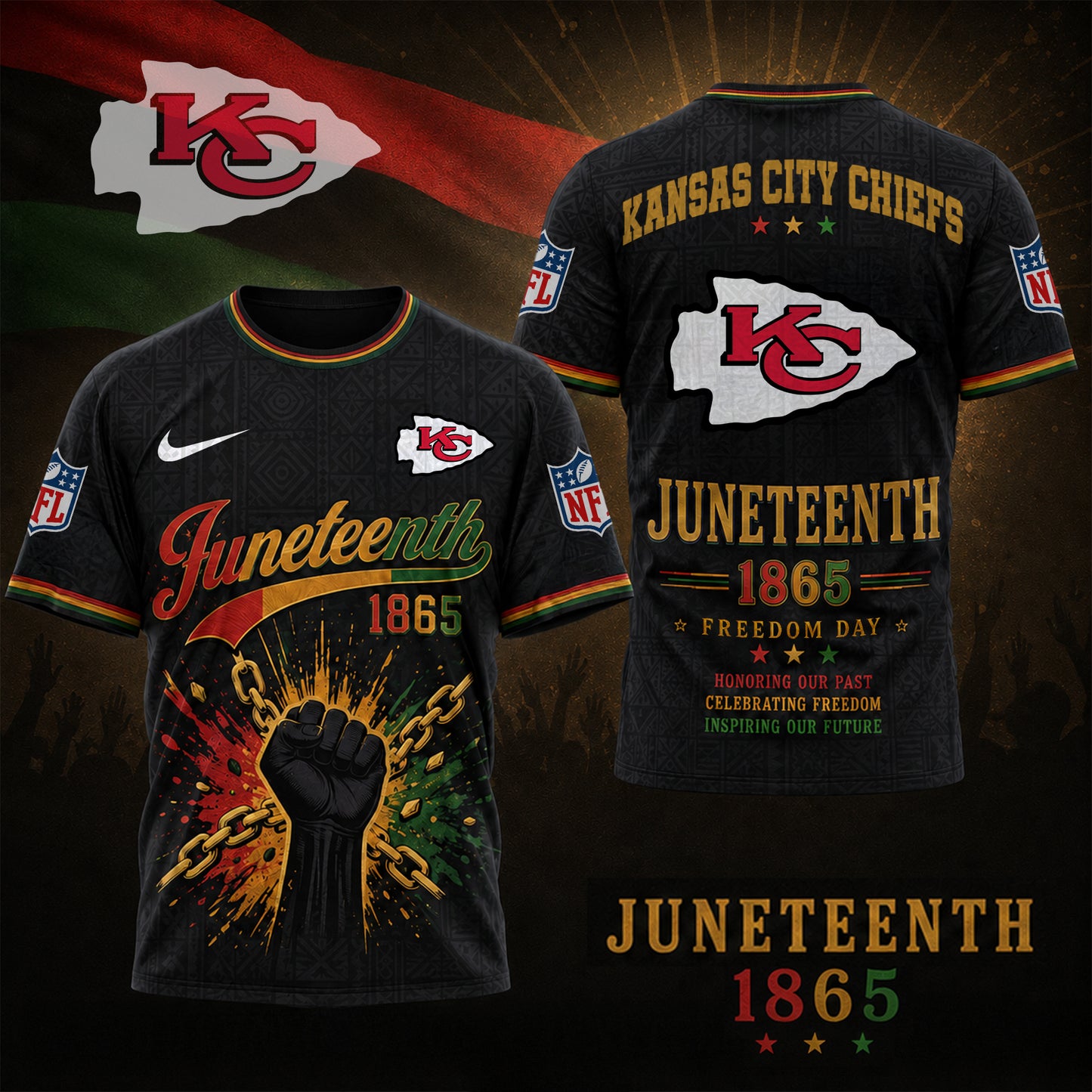 Kansas City Chiefs | Premium NFL Juneteenth Freedom Day 3D Shirt | OQ20