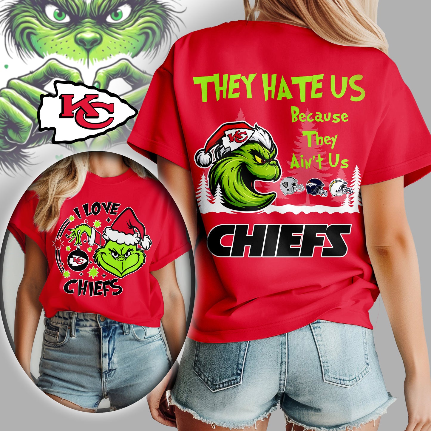 Kansas City Chiefs | Premium NFL They Hate Us Grinch Women Shirt | IP35
