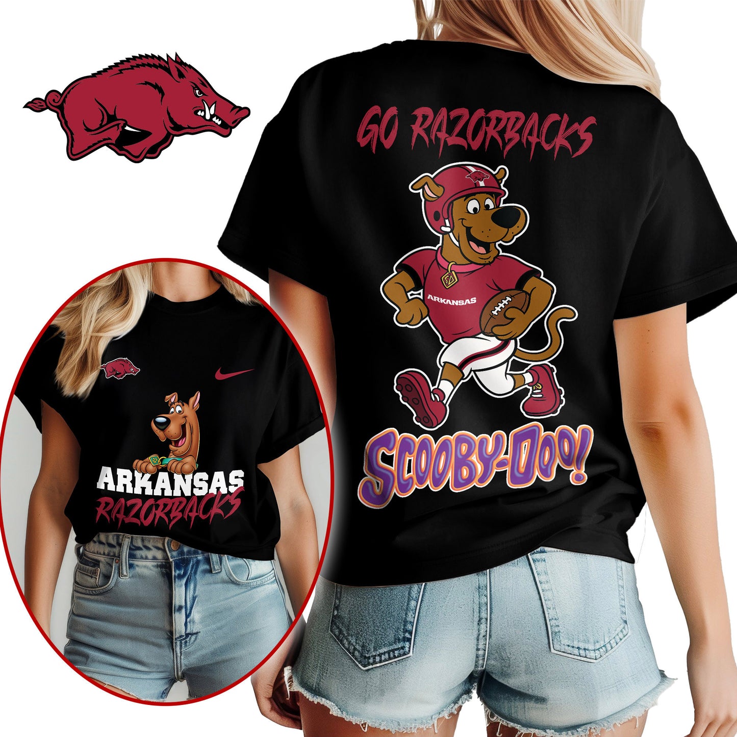 Arkansas Razorbacks | Premium NFL Scooby-Doo Fan Women's T-Shirt NY | TY38
