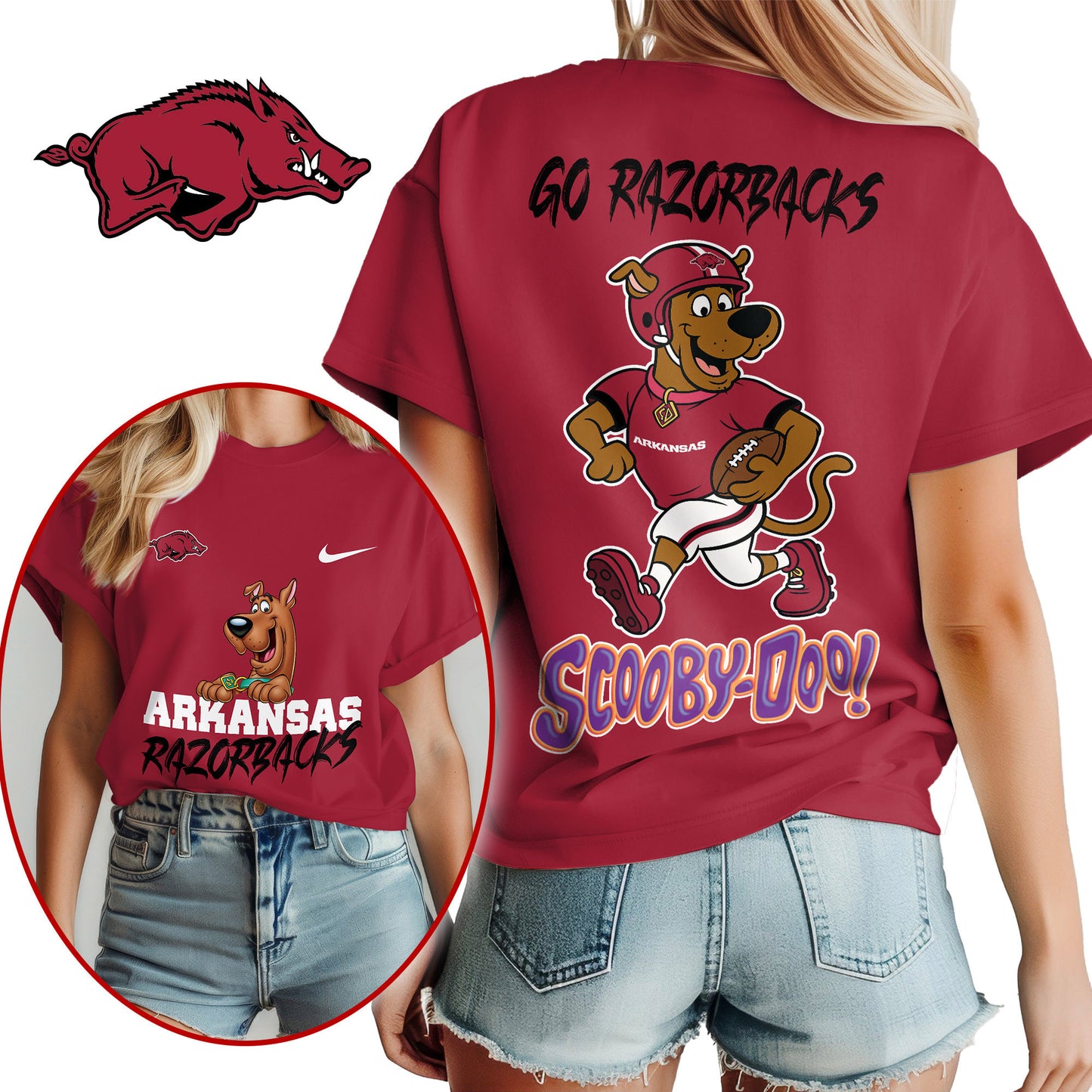 Arkansas Razorbacks | Premium NFL Scooby-Doo Fan Women's T-Shirt NY | TY38