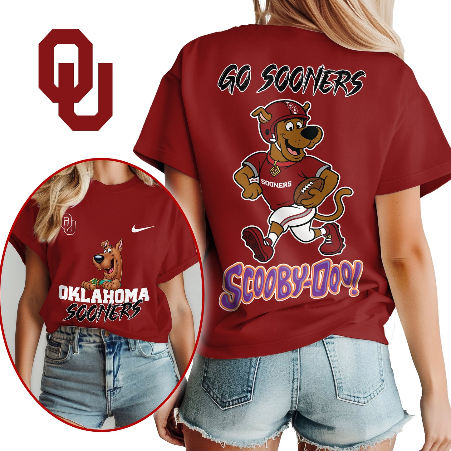 Oklahoma Sooners | Premium NFL Scooby-Doo Fan Women's T-Shirt NY | MO57