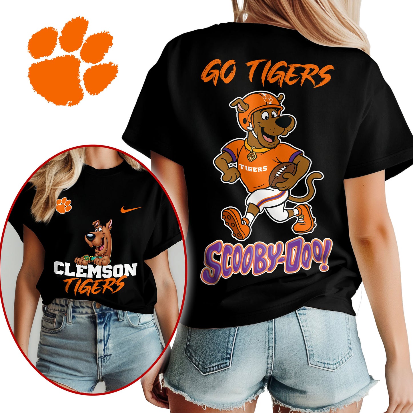 Clemson Tigers | Premium NCAA Scooby-Doo Fan Women's T-Shirt NY | LG43