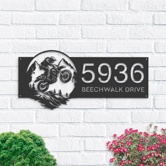 Personalized Motocross Metal Address Sign | Mountain Bike Hanging Plaque