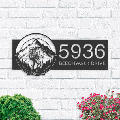 Personalized Hiker Metal Address Sign, Mountain House Number Plaque