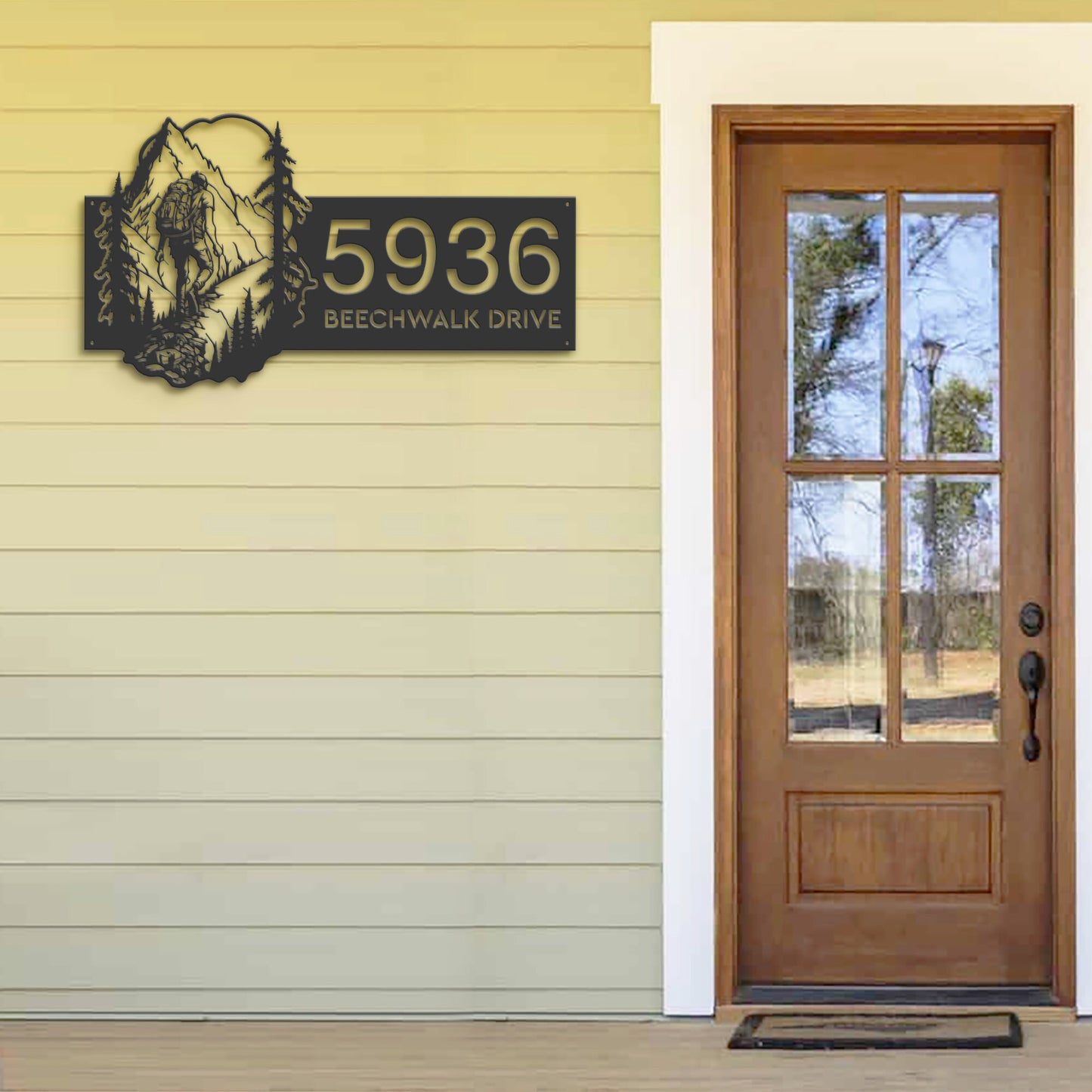 Personalized Metal Address Sign, Mountain Hiker Design, House Number Plaque