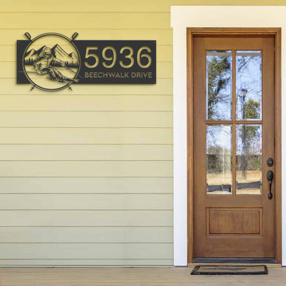 Personalized Skiing Metal Address Sign, Mountain Home Number Plaque