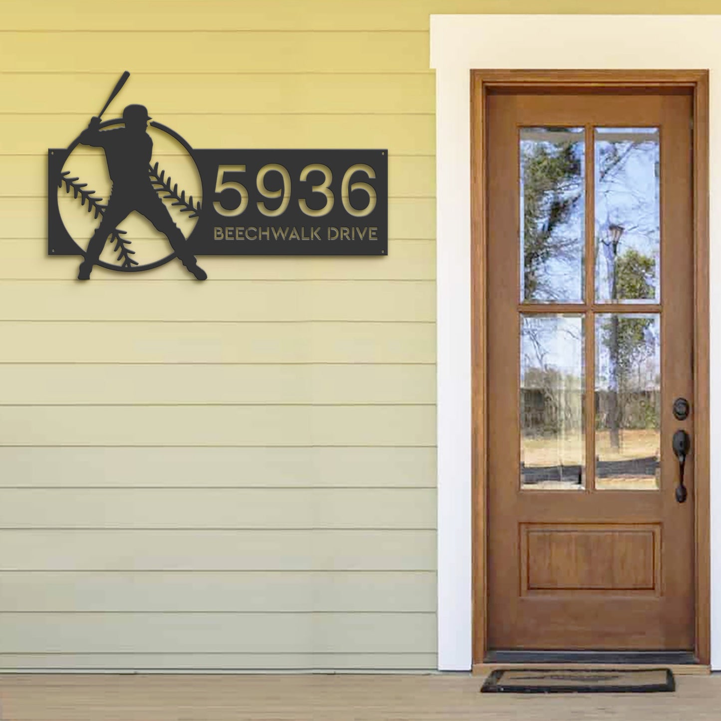 Personalized Baseball Player Metal Address Sign, House Number Plaque