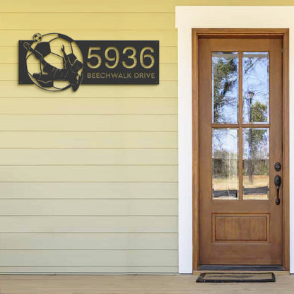 Personalized Soccer Metal Address Sign - House Number Plaque