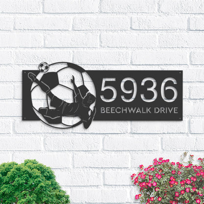 Personalized Soccer Metal Address Sign - House Number Plaque