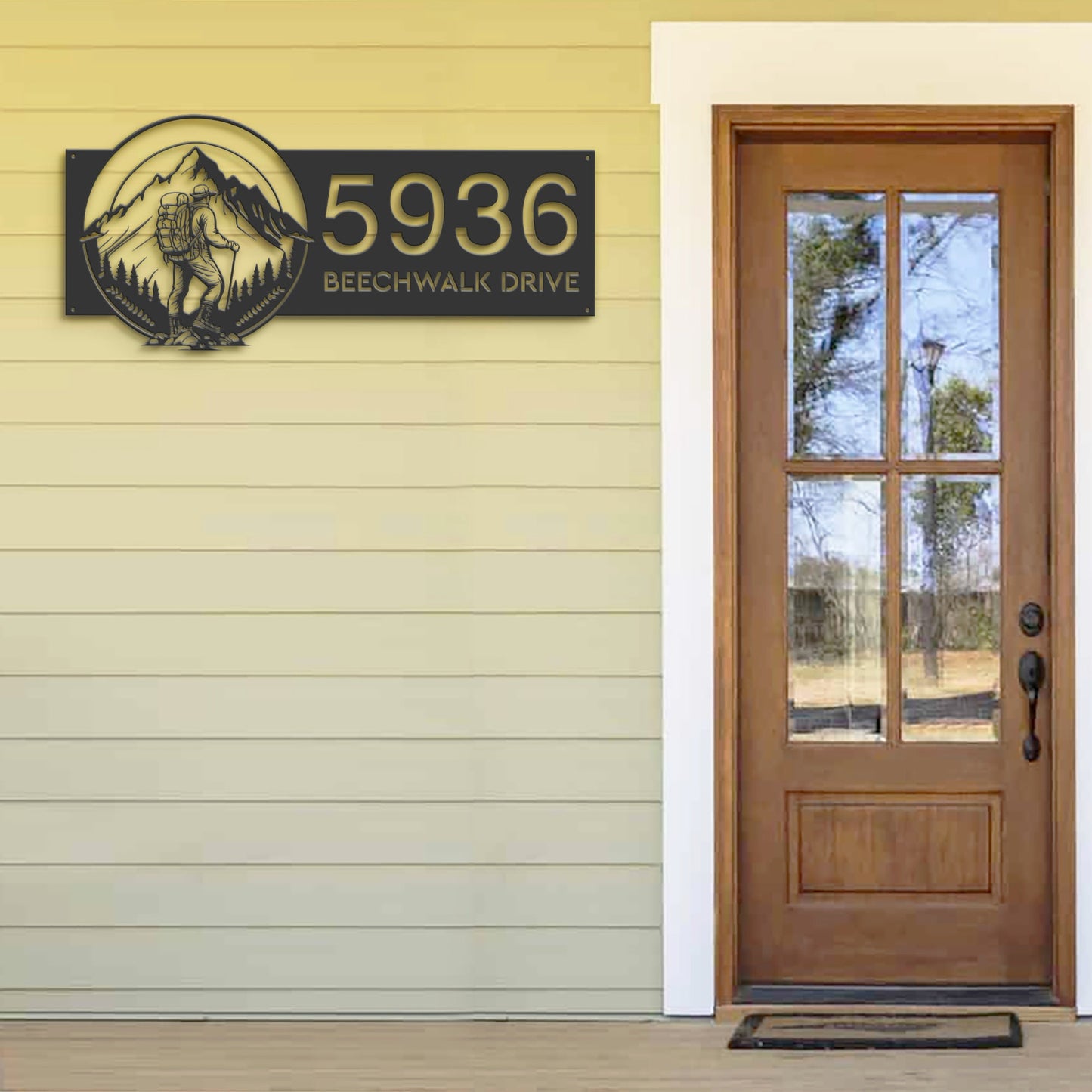 Personalized Hiker Metal Address Sign, Mountain House Number Plaque