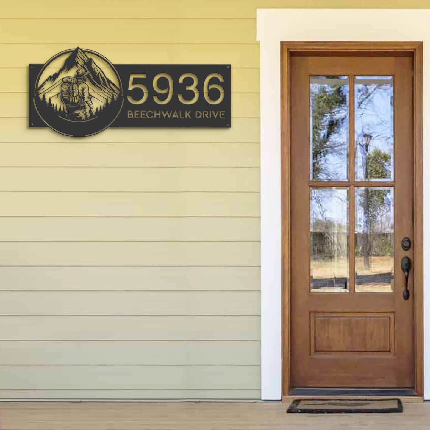 Personalized Metal Address Sign, Hiking Theme, House Number Plaque