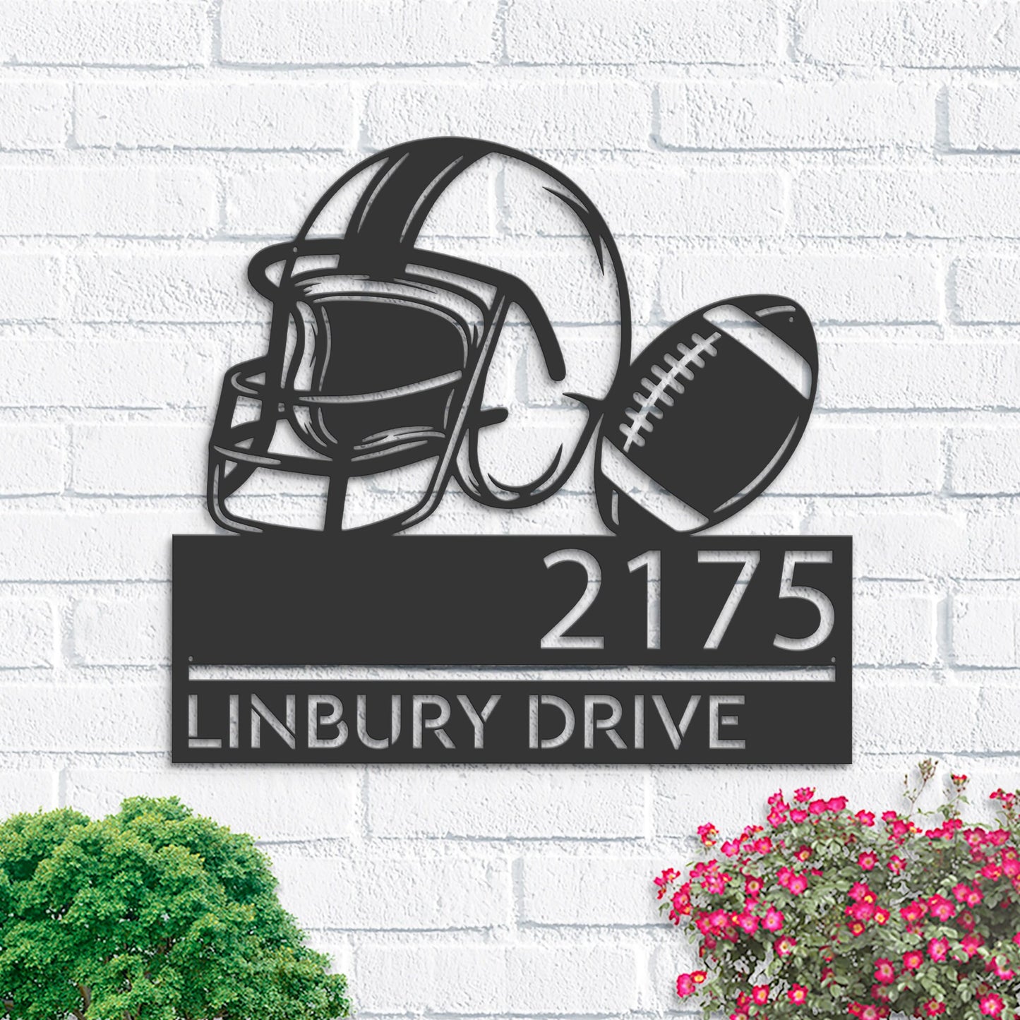 Personalized Football Helmet Metal Address Sign, House Number Plaque
