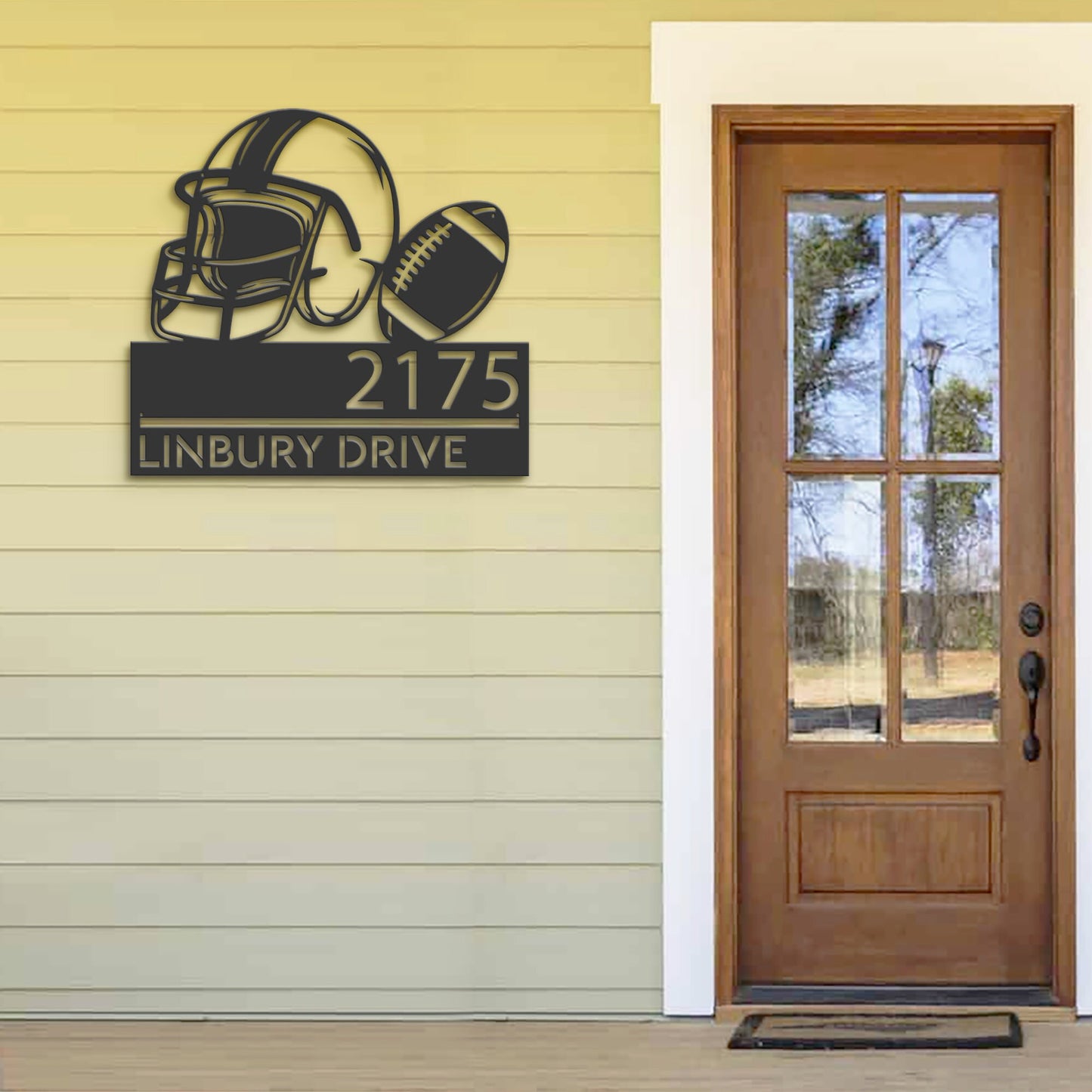 Personalized Football Helmet Metal Address Sign, House Number Plaque