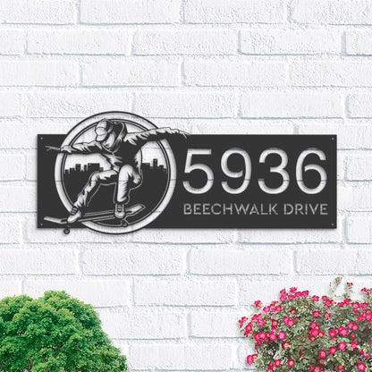 Personalized Skateboarder Metal Address Sign: House Number Plaque