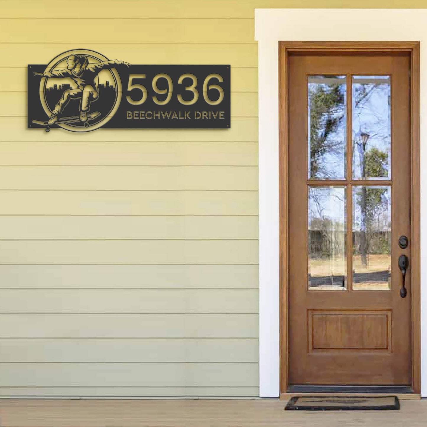 Personalized Skateboarder Metal Address Sign: House Number Plaque