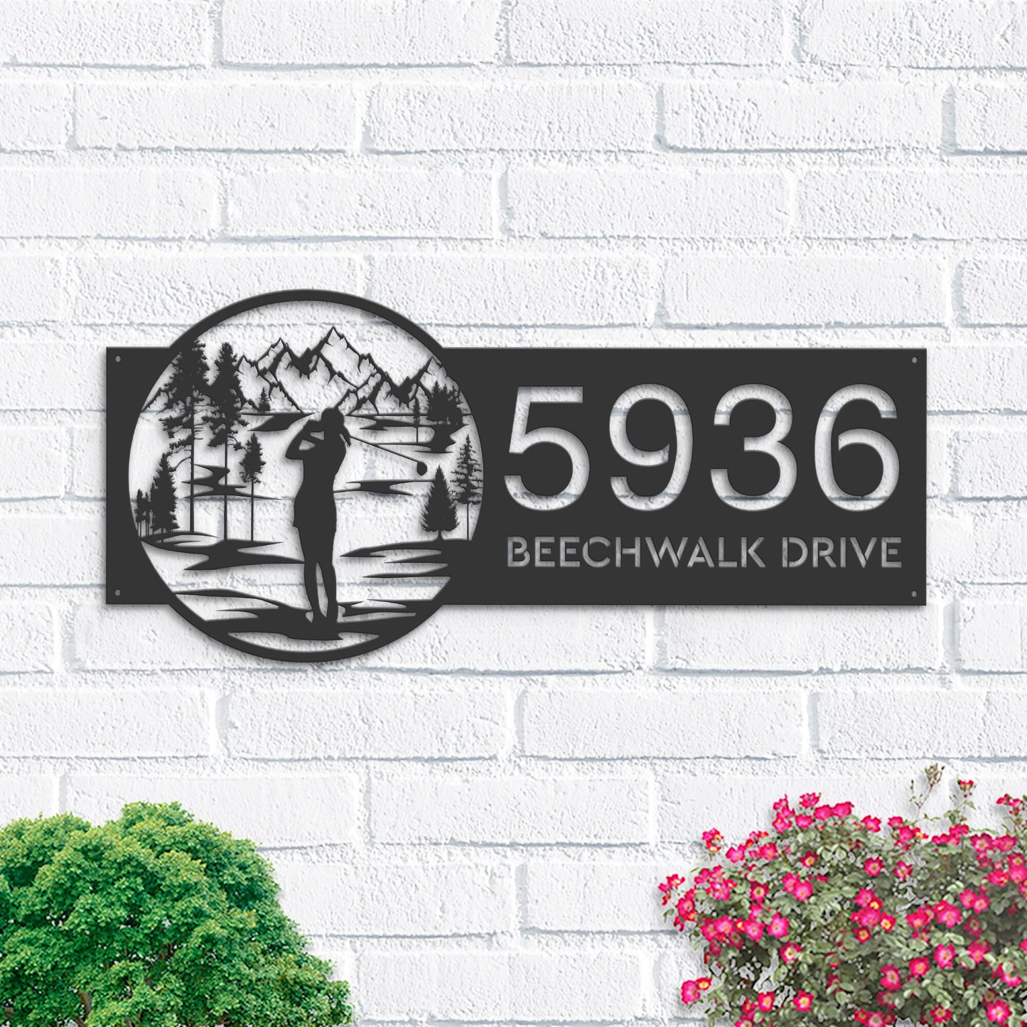 Personalized Metal Golf Address Sign, Golfer Girl House Number Plaque