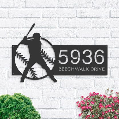 Personalized Baseball Player Metal Address Sign, House Number Plaque