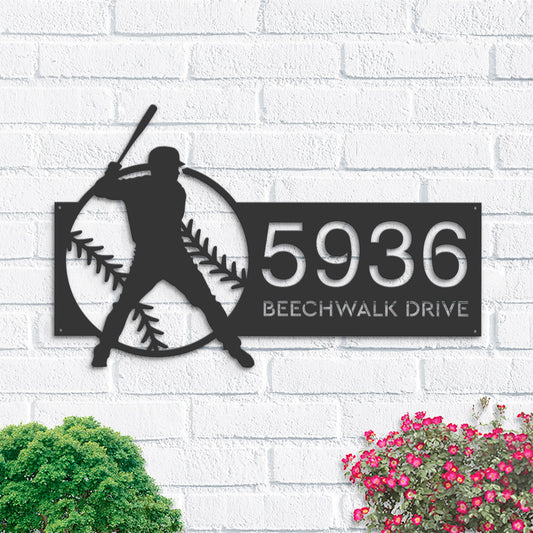 Personalized Baseball Player Metal Address Sign, House Number Plaque