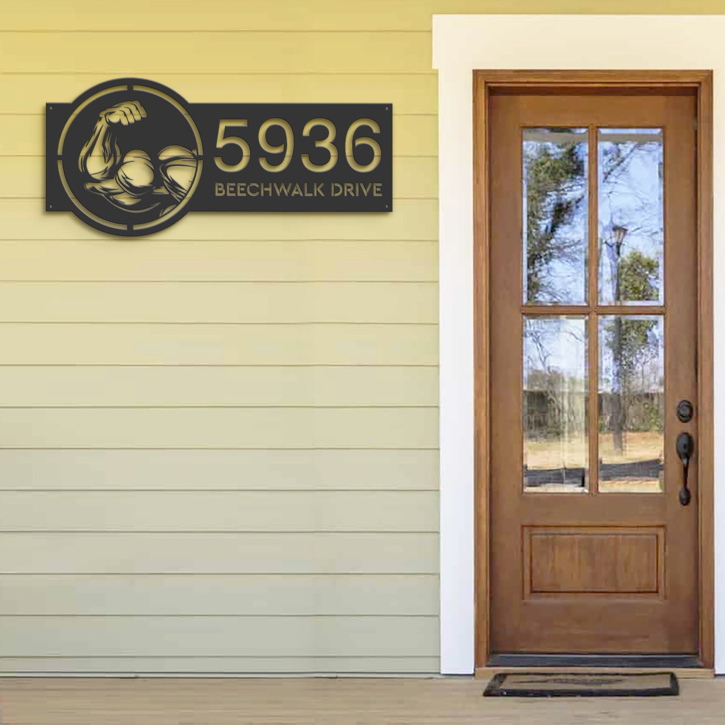 Personalized Metal Address Sign: Gym Bodybuilding Bicep Design