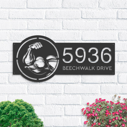 Personalized Metal Address Sign: Gym Bodybuilding Bicep Design