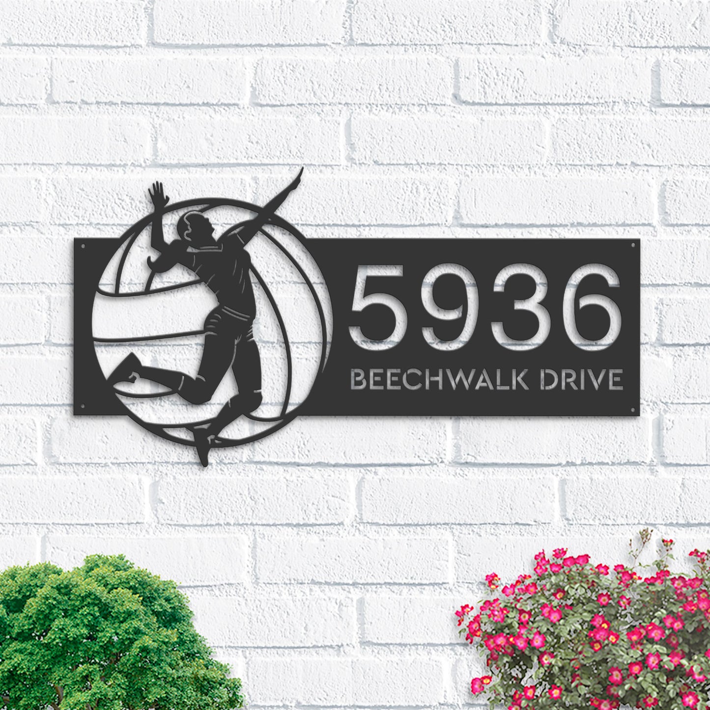Personalized Volleyball Player Metal Address Sign, Custom House Number Plaque