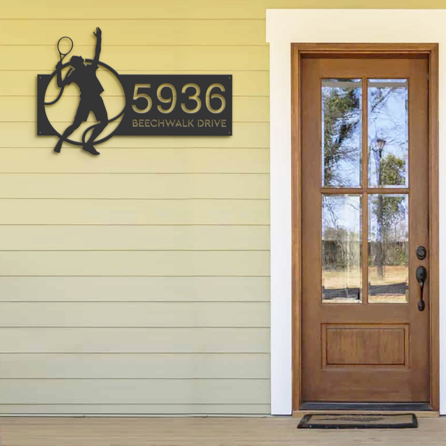 Personalized Tennis Player Metal Address Sign, House Number Plaque