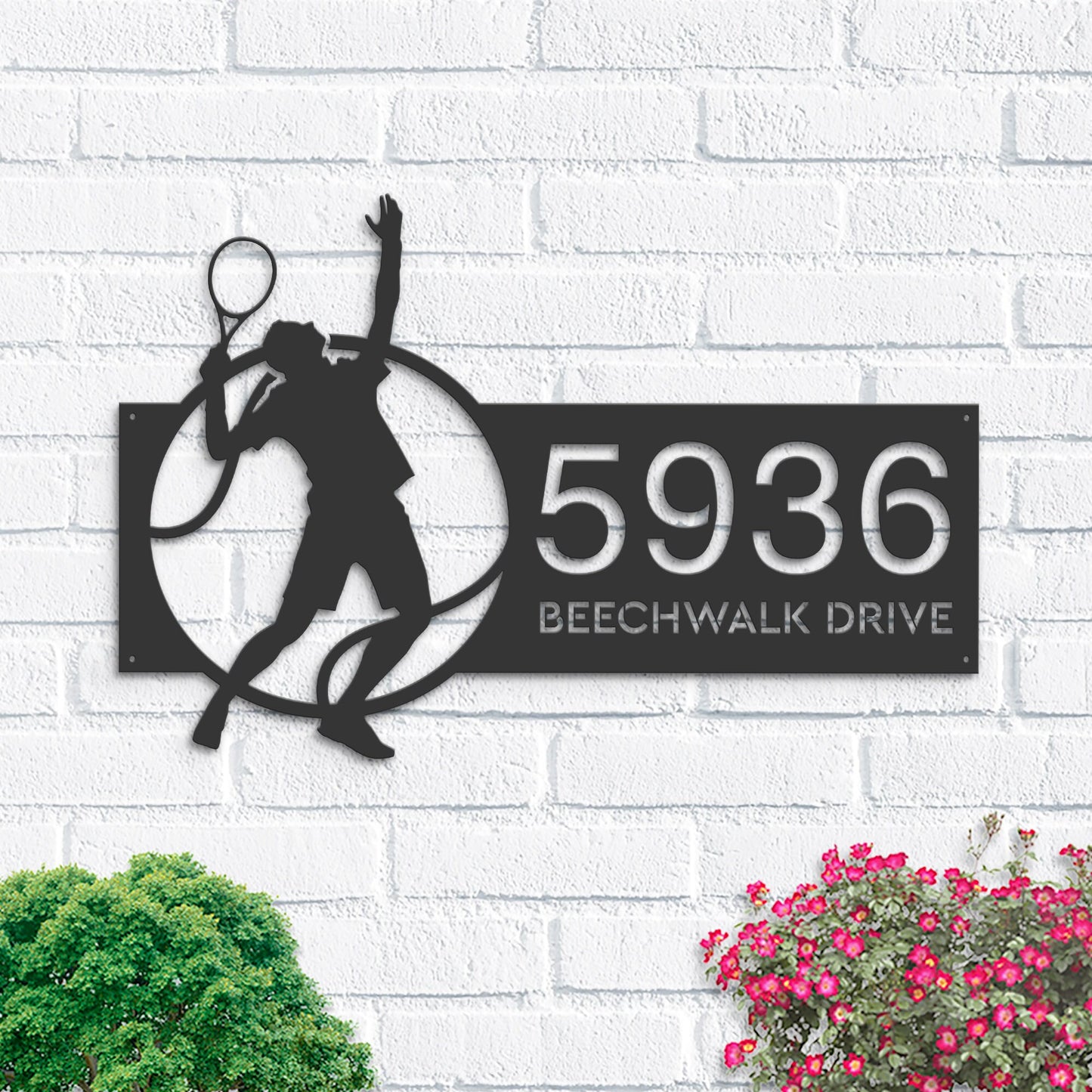 Personalized Tennis Player Metal Address Sign, House Number Plaque