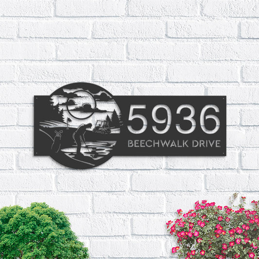 Personalized Golf Metal Address Sign, Custom Outdoor Address Plaque