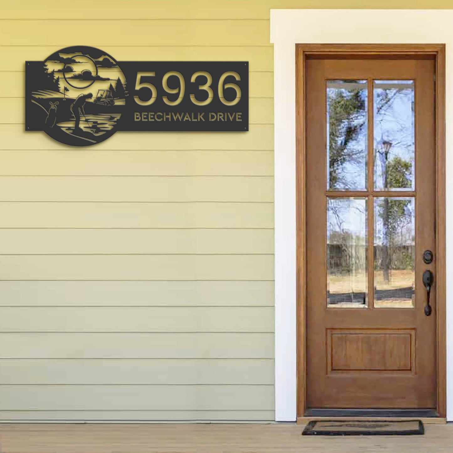 Personalized Golf Metal Address Sign, Custom Outdoor Address Plaque