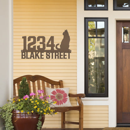 Custom Cat House Numbers Plaque - Charming Address Sign for Cat Lovers - Personalized Front Porch Decor - Cute Address Number & Street Name