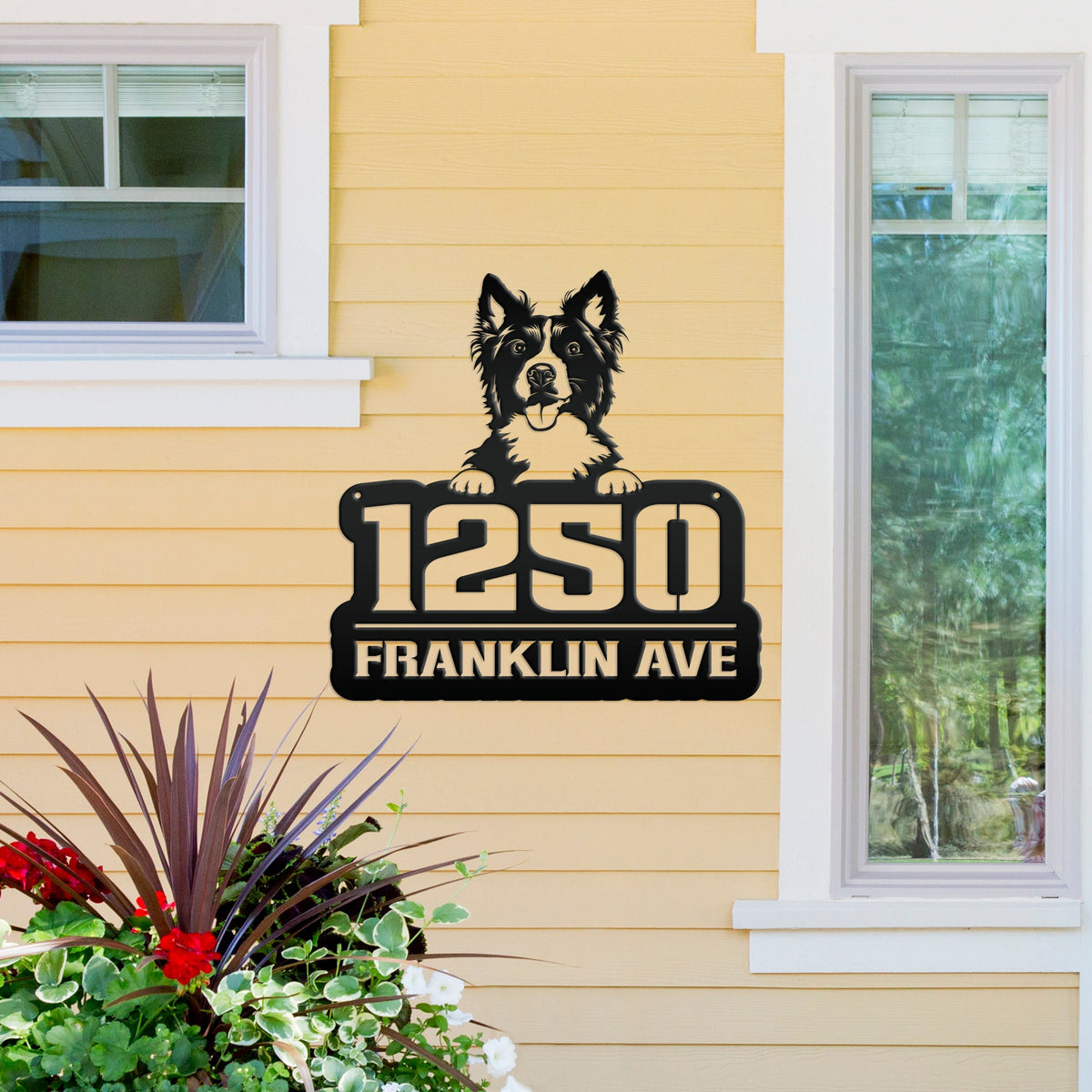 Unique Personalized Pet Address Plaque - Dog Owner Gift - Border Collie Front Porch Decor - Custom House Number Signs - Housewarming Gifts