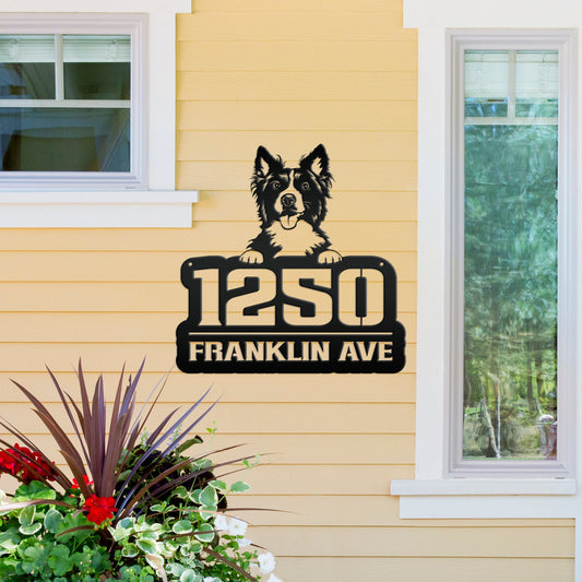 Unique Personalized Pet Address Plaque - Dog Owner Gift - Border Collie Front Porch Decor - Custom House Number Signs - Housewarming Gifts