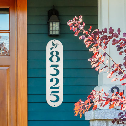 Address Sign, Metal Hummingbird House Number Display, Home Street Number Plaque, Gift for The Bird Watcher, Outdoor Mailbox Post Marker