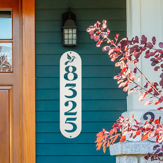 Address Sign, Metal Hummingbird House Number Display, Home Street Number Plaque, Gift for The Bird Watcher, Outdoor Mailbox Post Marker
