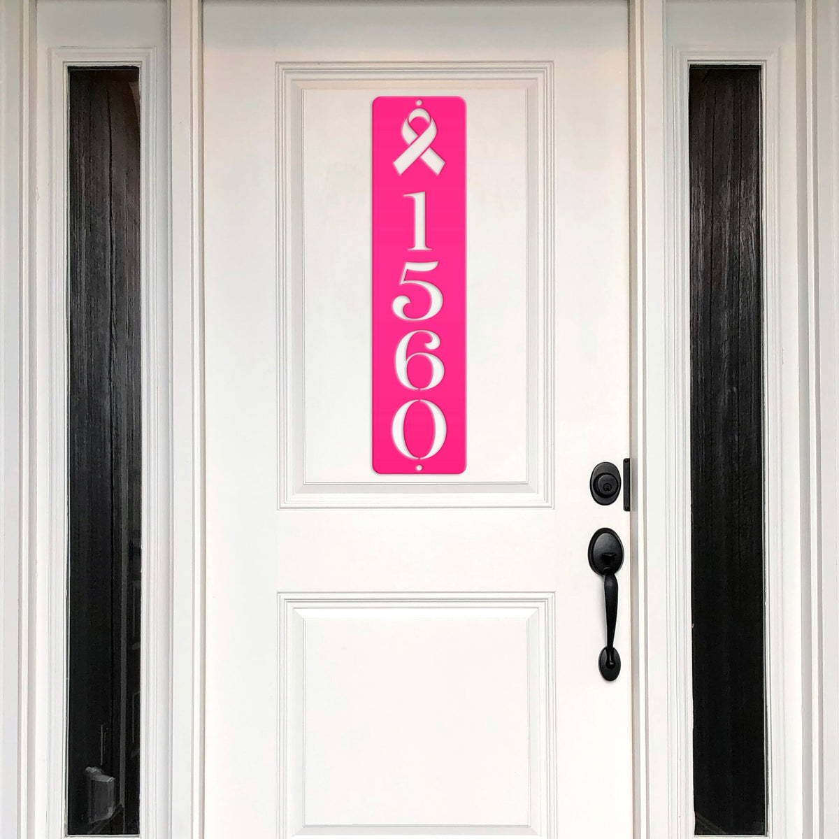 Cancer Ribbon Address Sign, Metal House Numbers, Vertical Street Plaque, Powdered Outdoor House Marker