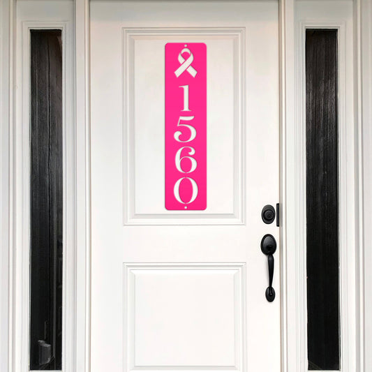 Cancer Ribbon Address Sign, Metal House Numbers, Vertical Street Plaque, Powdered Outdoor House Marker