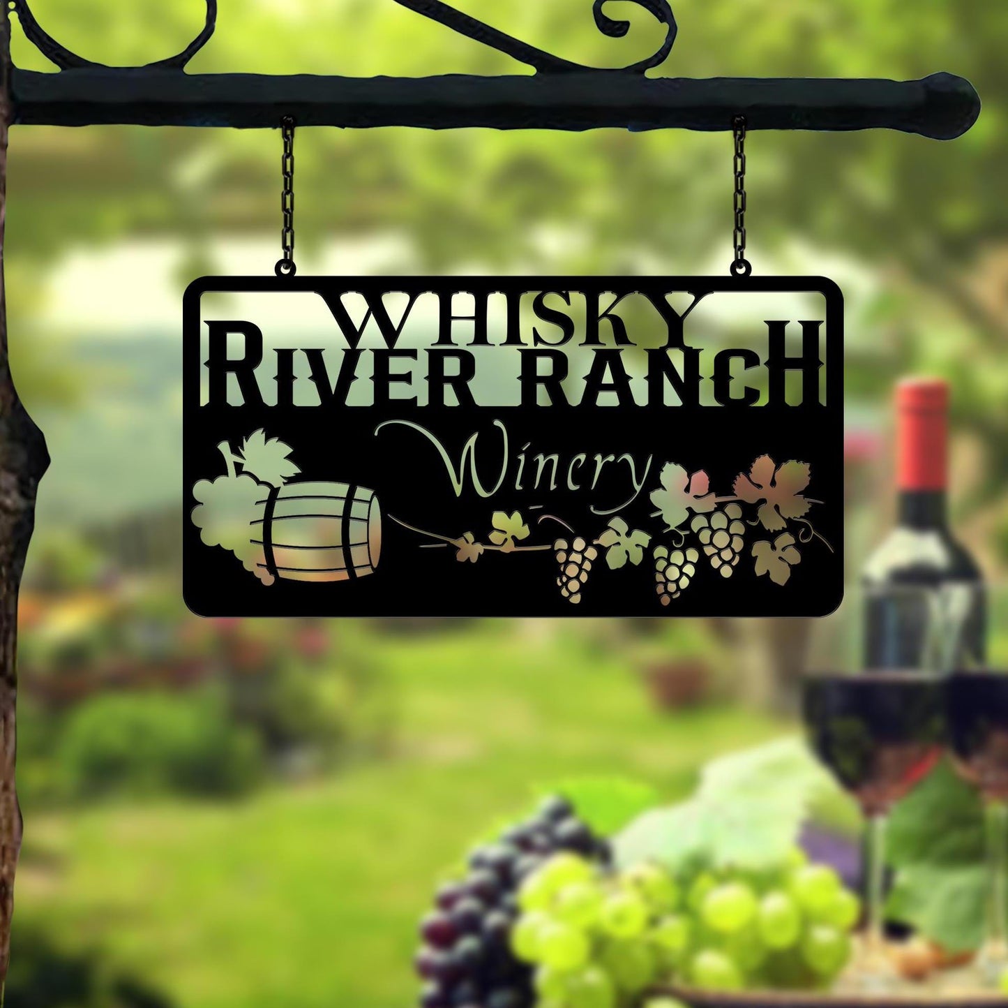 Custom Grape Metal Sign, Wine Grapes Vineyard Hanging Plaque, Personalized Winery Sign With Grapes, Outdoor Farm Decor, Gate Sign