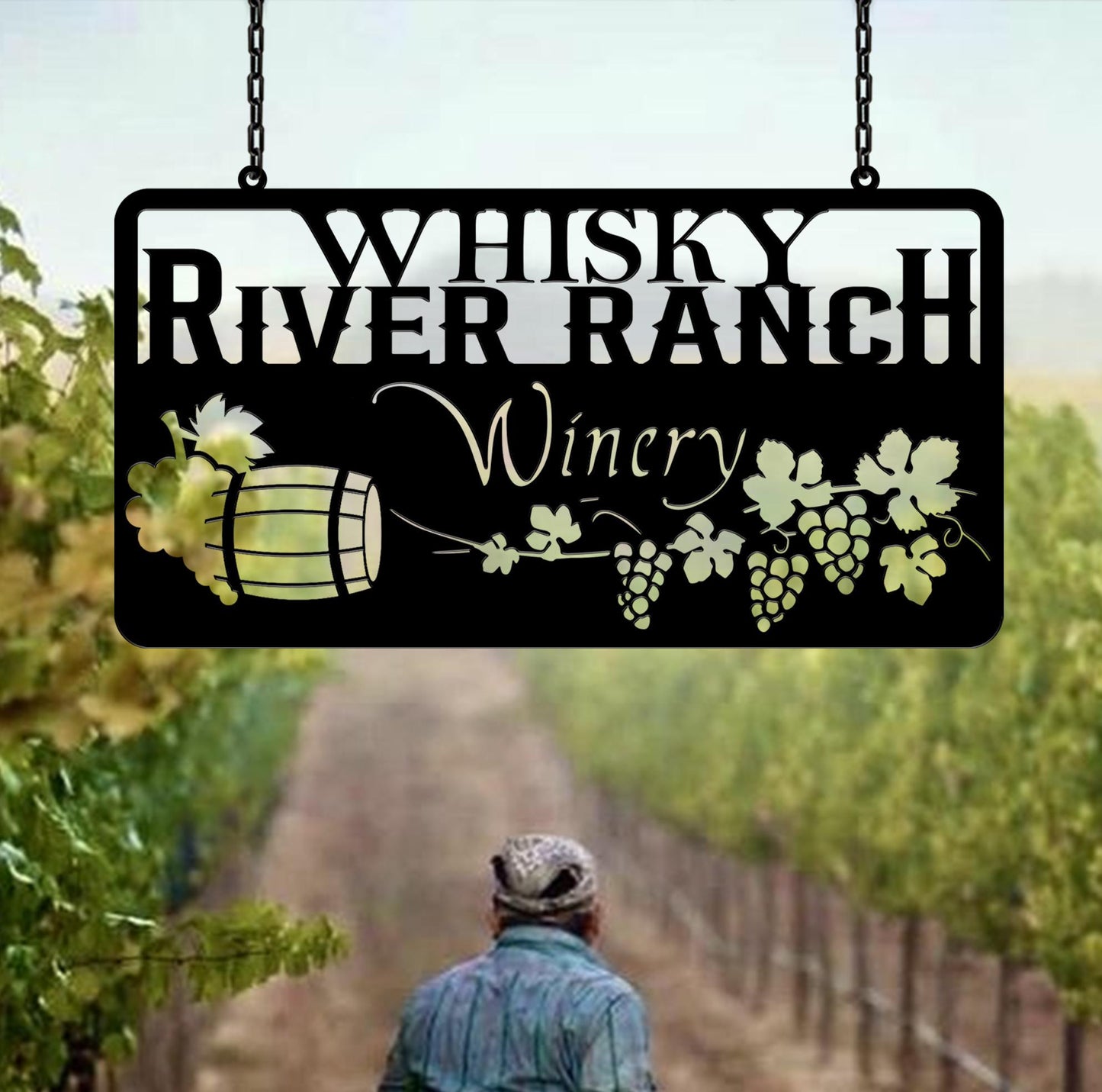 Custom Grape Metal Sign, Wine Grapes Vineyard Hanging Plaque, Personalized Winery Sign With Grapes, Outdoor Farm Decor, Gate Sign