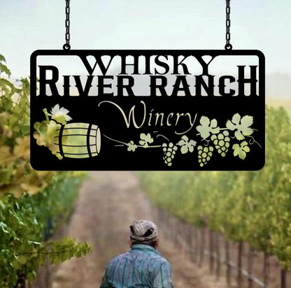 Custom Grape Metal Sign, Wine Grapes Vineyard Hanging Plaque, Personalized Winery Sign With Grapes, Outdoor Farm Decor, Gate Sign